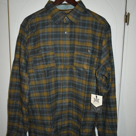 NWT Men's Dakota Grizzly Riley Flannel Shirt L Snap Closure Pockets Plaid - Picture 1 of 15